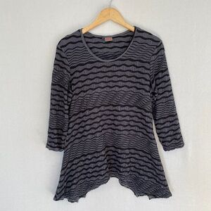 TIANELLO Women’s Large Stripe Knit Jersey Jacquard Asbury Tunic 3/4 Sleeve